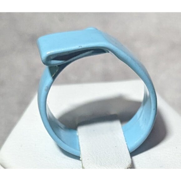 Abstract Blue Metal Enamel Finished Fashion Ring Size 8 - Picture 9 of 12